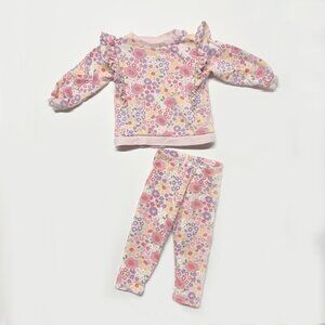 H&M Baby Girl 2 Piece Flower Printed Sweatsuit